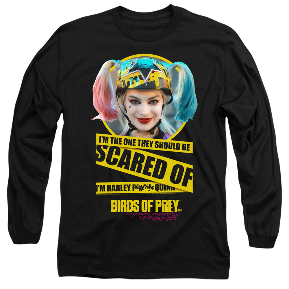 AN OFFCIALLY LICENSED BIRDS OF PREY SCARED OF MEN'S LONG SLEEVE T-SHIRT BLACK