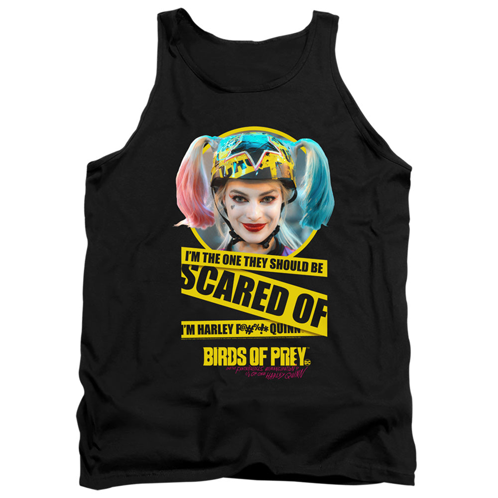 AN OFFCIALLY LICENSED BIRDS OF PREY SCARED OF ADULT UNISEX TANK TOP BLACK