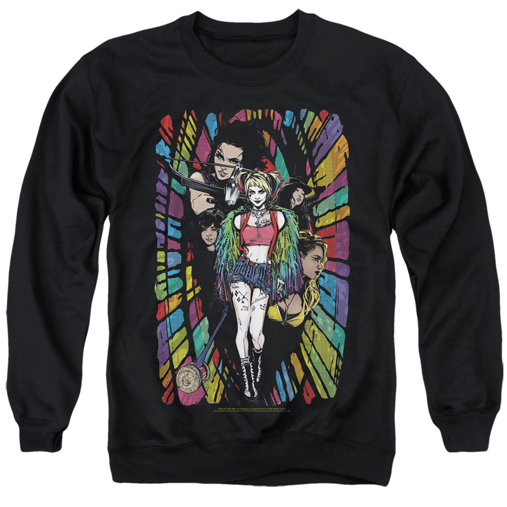 AN OFFCIALLY LICENSED BIRDS OF PREY COLOR CORRIDOR ADULT UNISEX CREWNECK SWEATSHIRT BLACK