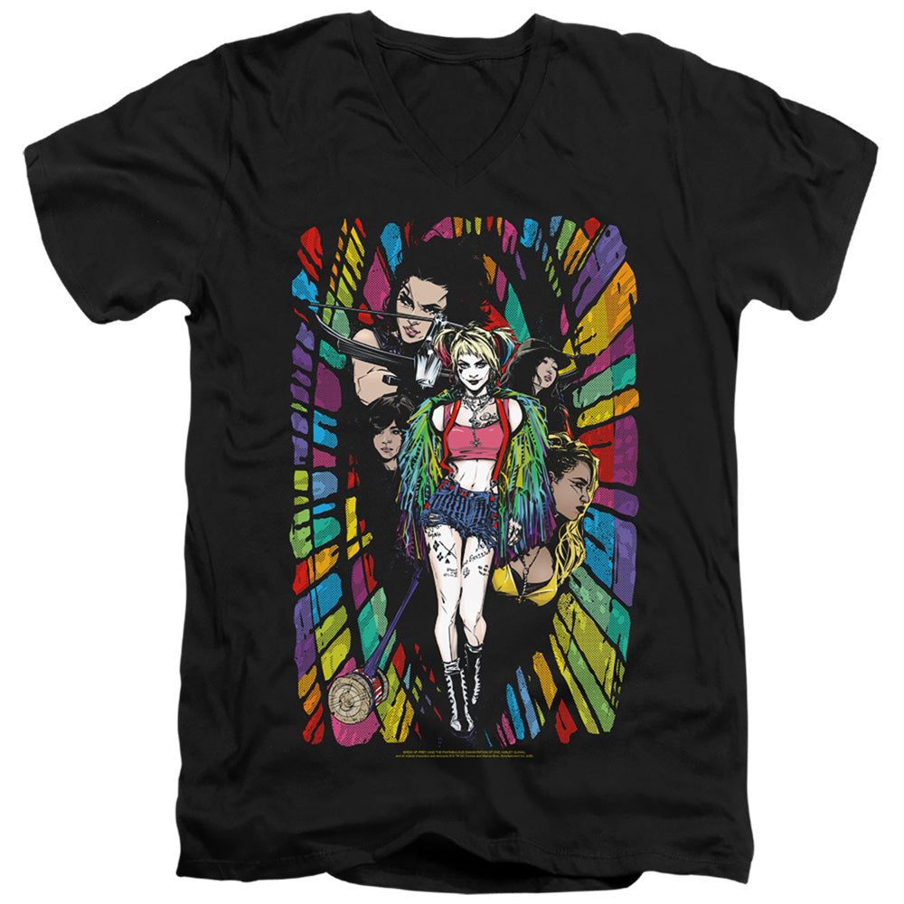 AN OFFCIALLY LICENSED BIRDS OF PREY COLOR CORRIDOR MEN'S V-NECK T-SHIRT BLACK