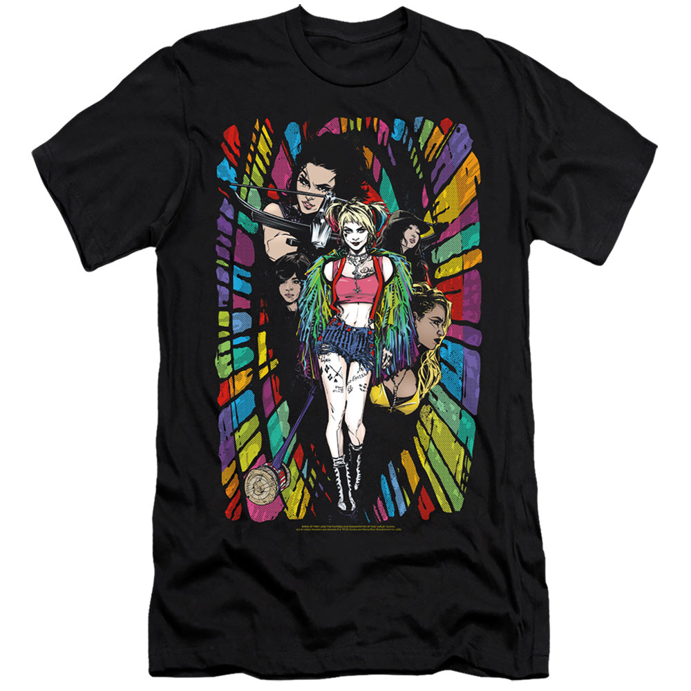 AN OFFCIALLY LICENSED BIRDS OF PREY COLOR CORRIDOR MEN'S PREMIUM SLIM FIT T-SHIRT BLACK