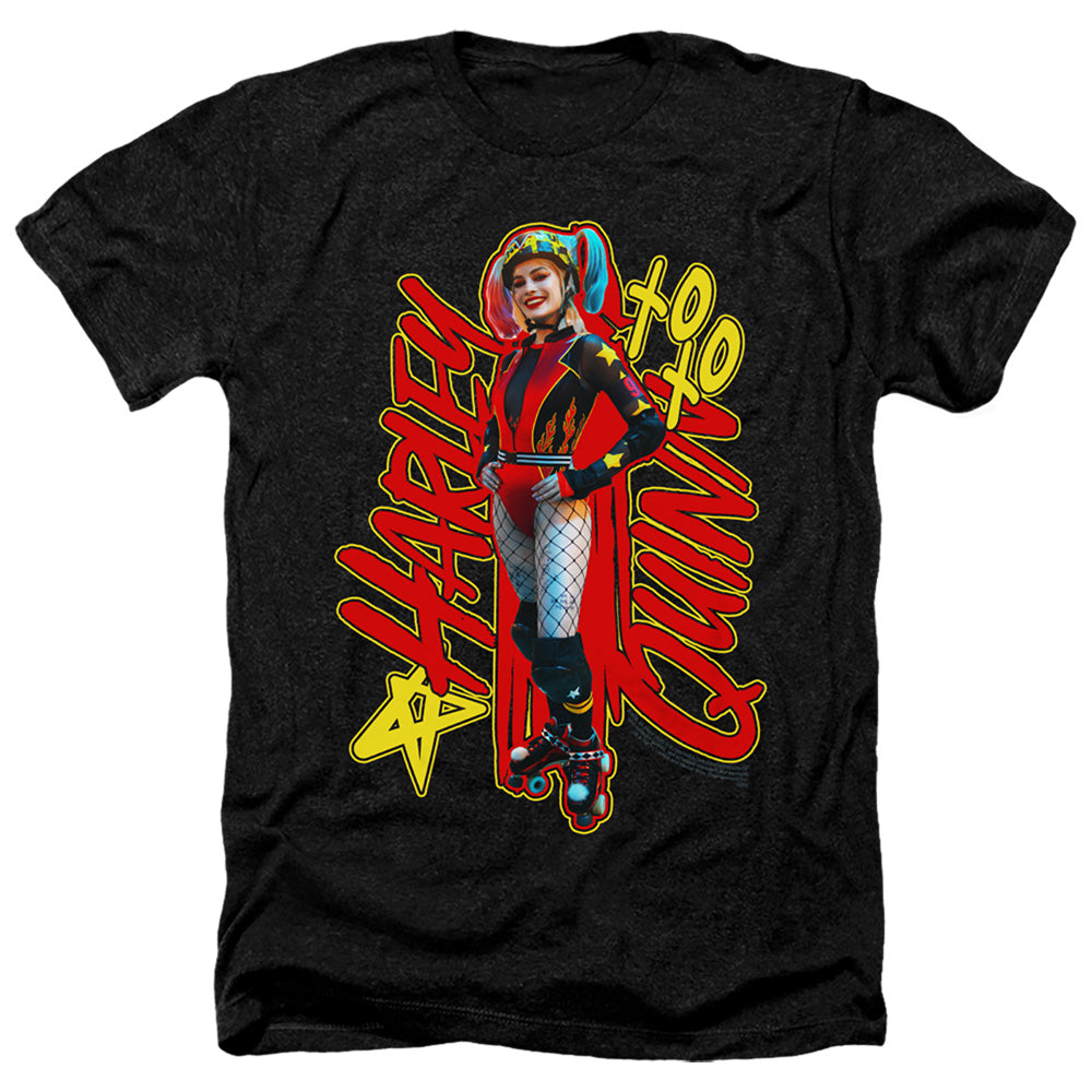 AN OFFCIALLY LICENSED BIRDS OF PREY HARLEYMANIA MEN'S HEATHER T-SHIRT CHARCOAL