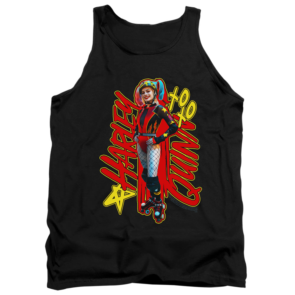 AN OFFCIALLY LICENSED BIRDS OF PREY HARLEYMANIA ADULT UNISEX TANK TOP BLACK