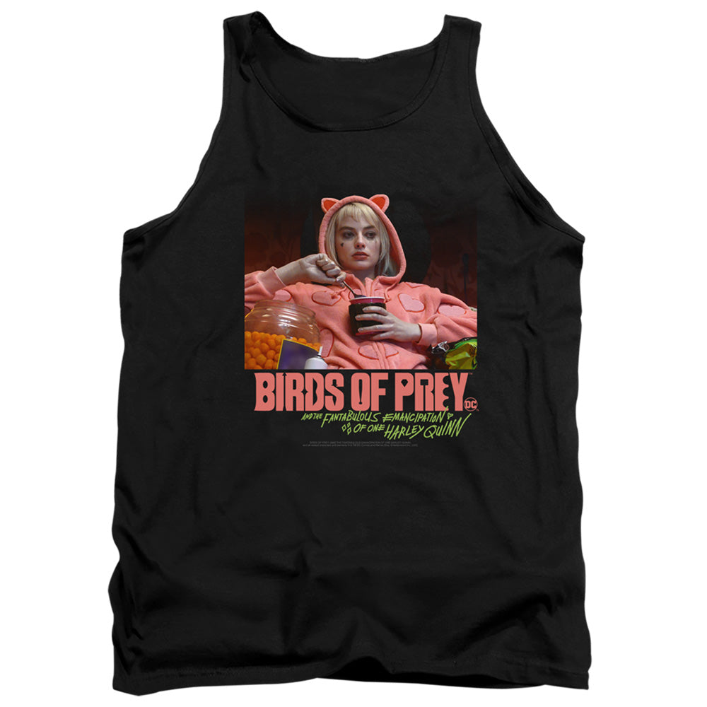 AN OFFCIALLY LICENSED BIRDS OF PREY LOVE STINKS ADULT UNISEX TANK TOP BLACK