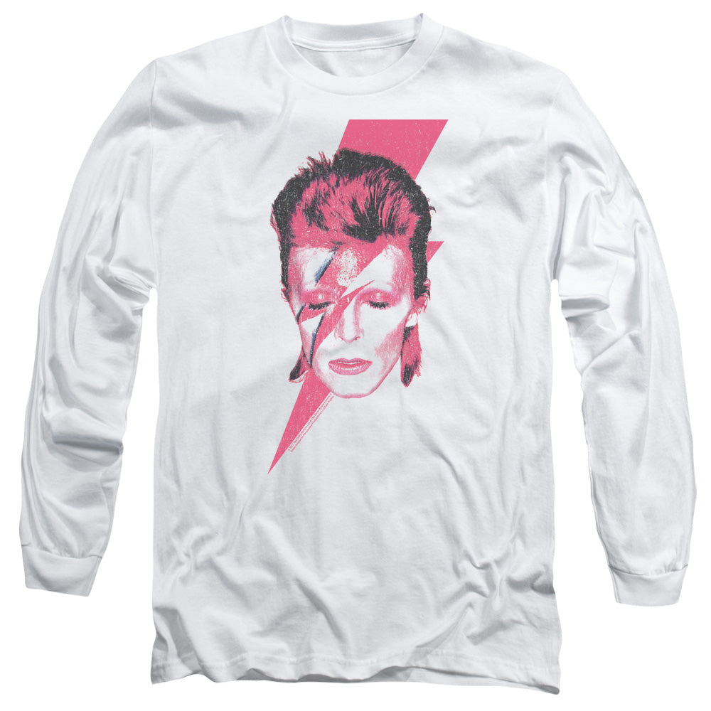 AN OFFCIALLY LICENSED DAVID BOWIE ALADDIN SANE MEN'S LONG SLEEVE T-SHIRT WHITE