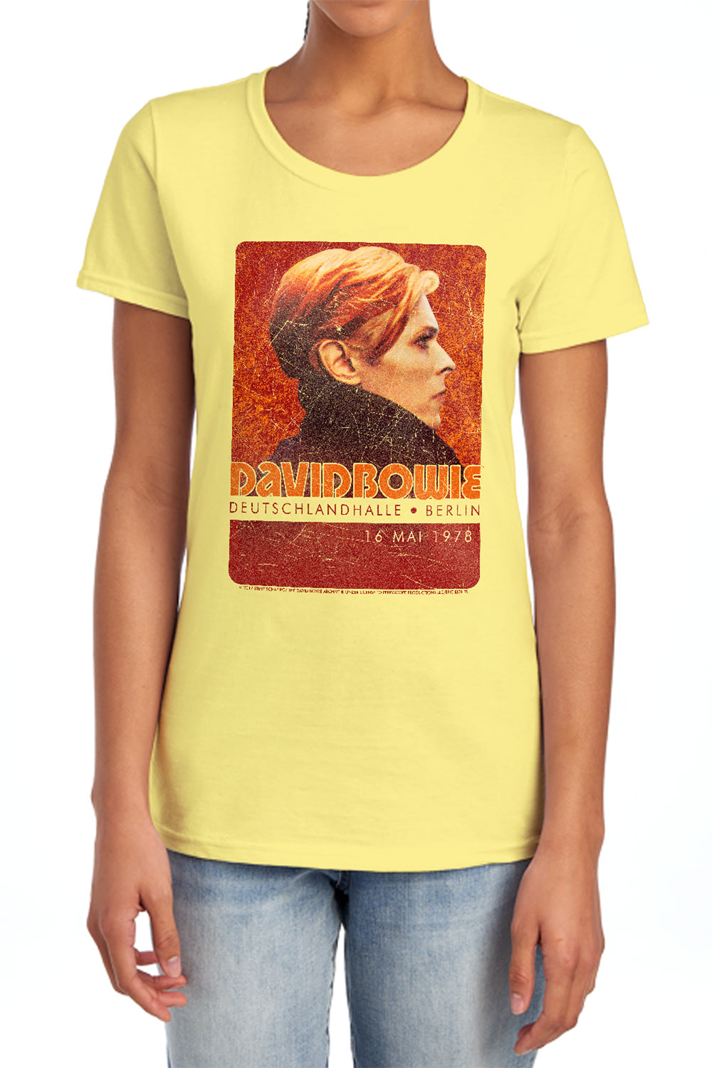 AN OFFCIALLY LICENSED DAVID BOWIE STAGE TOUR BERLIN 78 WOMEN'S REGULAR FIT T-SHIRT BANANA