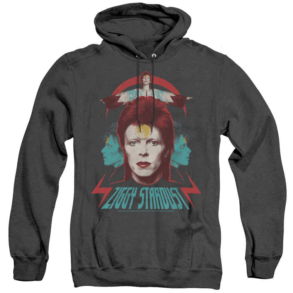 AN OFFCIALLY LICENSED DAVID BOWIE ZIGGY HEADS ADULT UNISEX HEATHER PULLOVER HOODIE BLACK