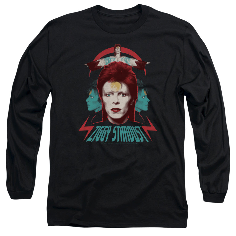AN OFFCIALLY LICENSED DAVID BOWIE ZIGGY HEADS MEN'S LONG SLEEVE T-SHIRT BLACK