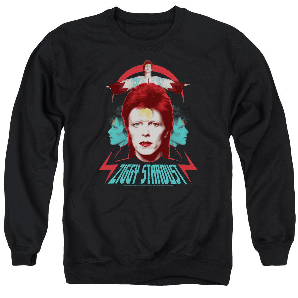 AN OFFCIALLY LICENSED DAVID BOWIE ZIGGY HEADS ADULT UNISEX CREWNECK SWEATSHIRT BLACK