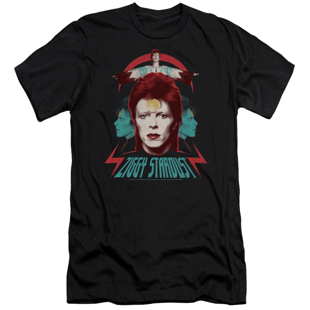 AN OFFCIALLY LICENSED DAVID BOWIE ZIGGY HEADS MEN'S PREMIUM SLIM FIT T-SHIRT BLACK