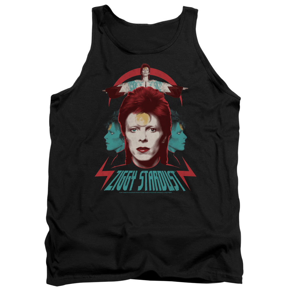 AN OFFCIALLY LICENSED DAVID BOWIE ZIGGY HEADS ADULT UNISEX TANK TOP BLACK