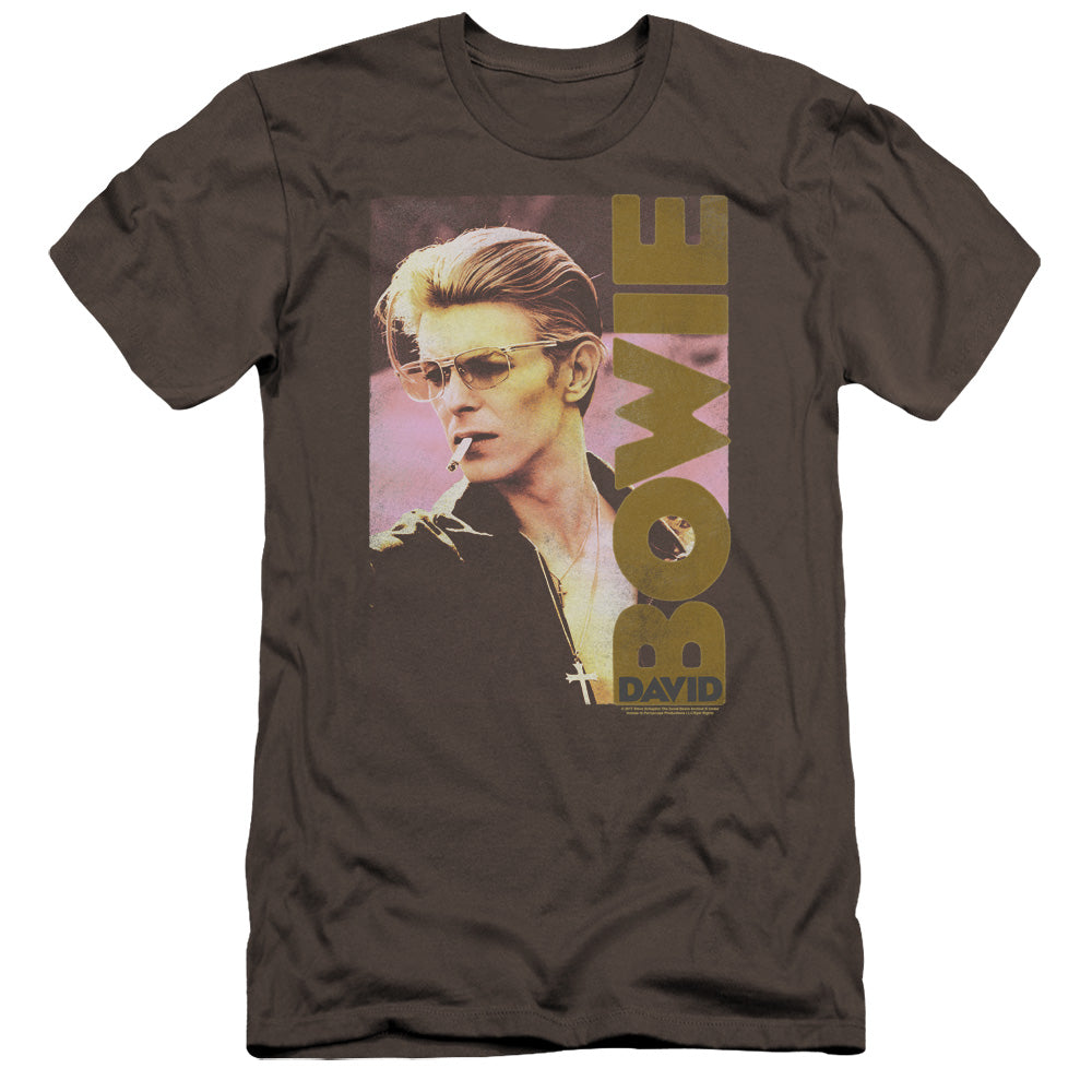 AN OFFCIALLY LICENSED DAVID BOWIE SMOKIN MEN'S PREMIUM SLIM FIT T-SHIRT CHARCOAL