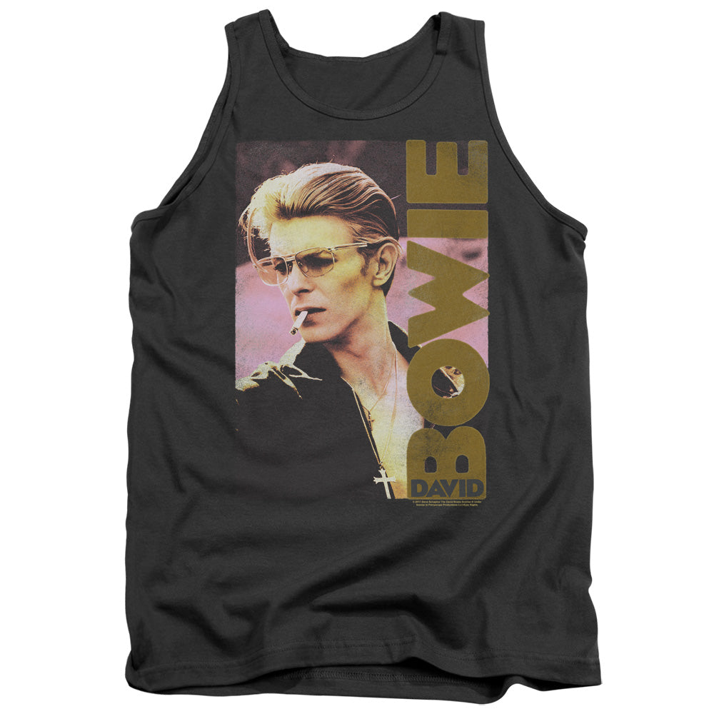 AN OFFCIALLY LICENSED DAVID BOWIE SMOKIN ADULT UNISEX TANK TOP CHARCOAL