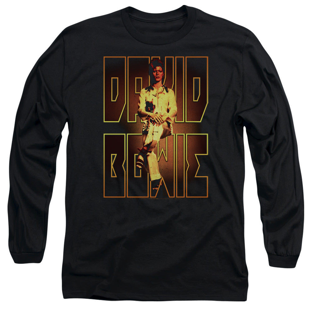 AN OFFCIALLY LICENSED DAVID BOWIE PERCHED MEN'S LONG SLEEVE T-SHIRT BLACK
