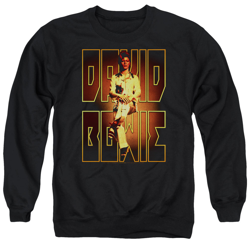 AN OFFCIALLY LICENSED DAVID BOWIE PERCHED ADULT UNISEX CREWNECK SWEATSHIRT BLACK