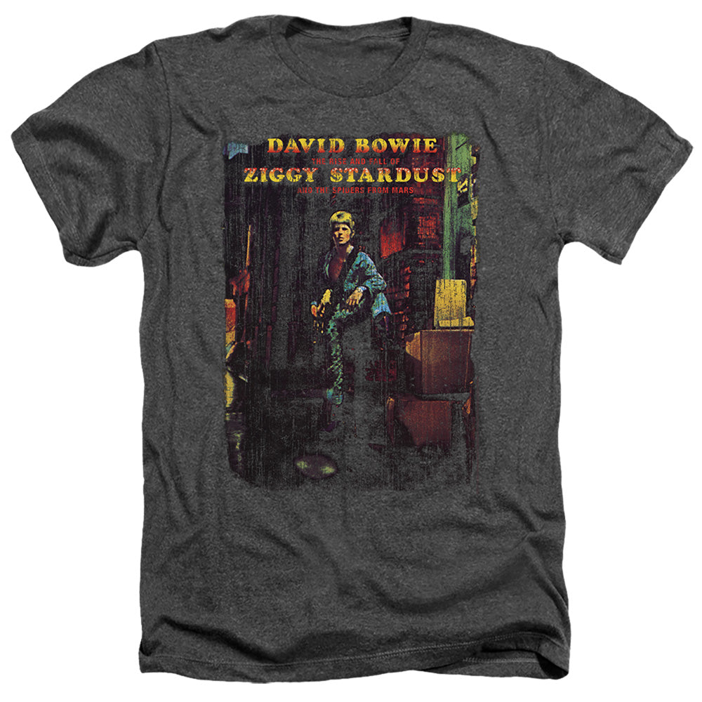 AN OFFCIALLY LICENSED DAVID BOWIE ZIGGY STARDUST ALBUM MEN'S HEATHER T-SHIRT CHARCOAL