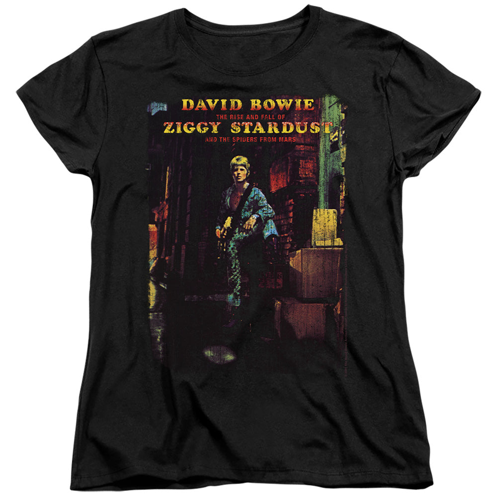 AN OFFCIALLY LICENSED DAVID BOWIE ZIGGY STARDUST ALBUM WOMEN'S REGULAR FIT T-SHIRT BLACK