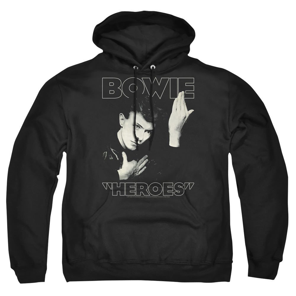 AN OFFCIALLY LICENSED DAVID BOWIE HEROES COVER ADULT UNISEX PULLOVER HOODIE BLACK