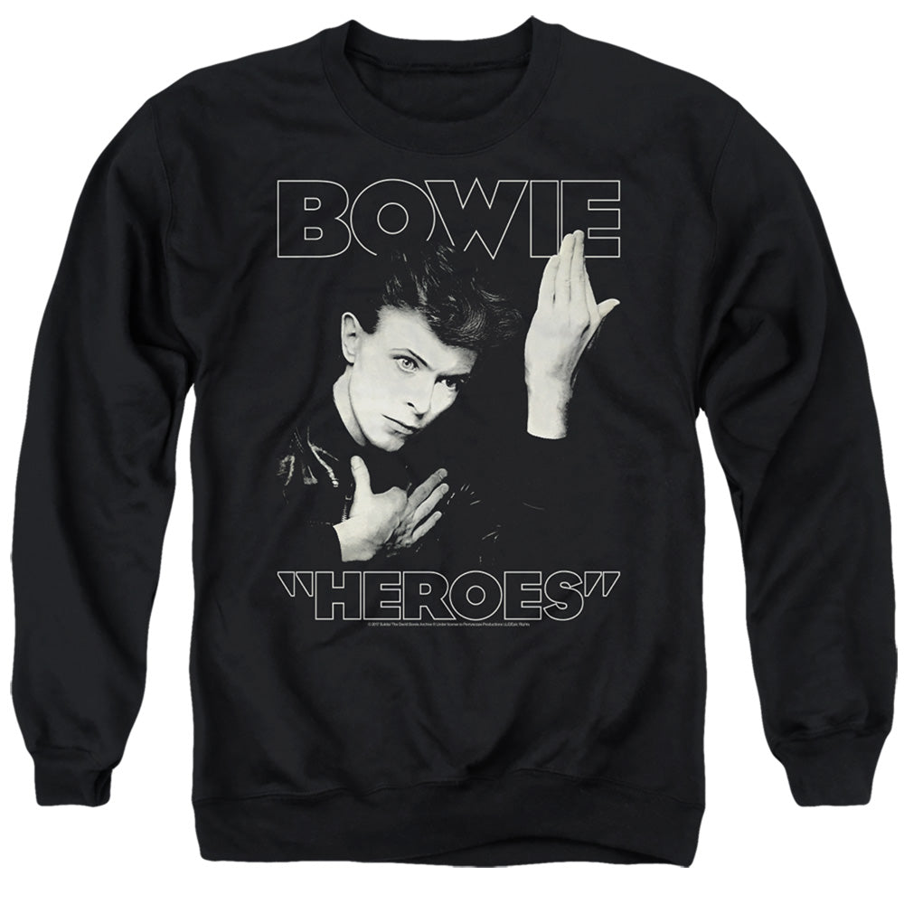 AN OFFCIALLY LICENSED DAVID BOWIE HEROES COVER ADULT UNISEX CREWNECK SWEATSHIRT BLACK