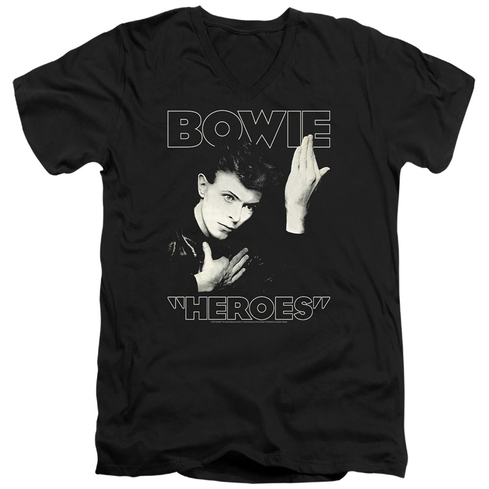 AN OFFCIALLY LICENSED DAVID BOWIE HEROES COVER MEN'S V-NECK T-SHIRT BLACK