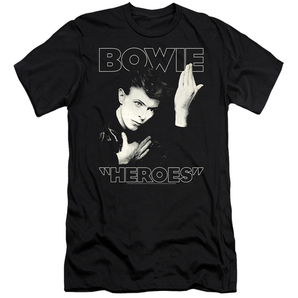 AN OFFCIALLY LICENSED DAVID BOWIE HEROES COVER MEN'S PREMIUM SLIM FIT T-SHIRT BLACK