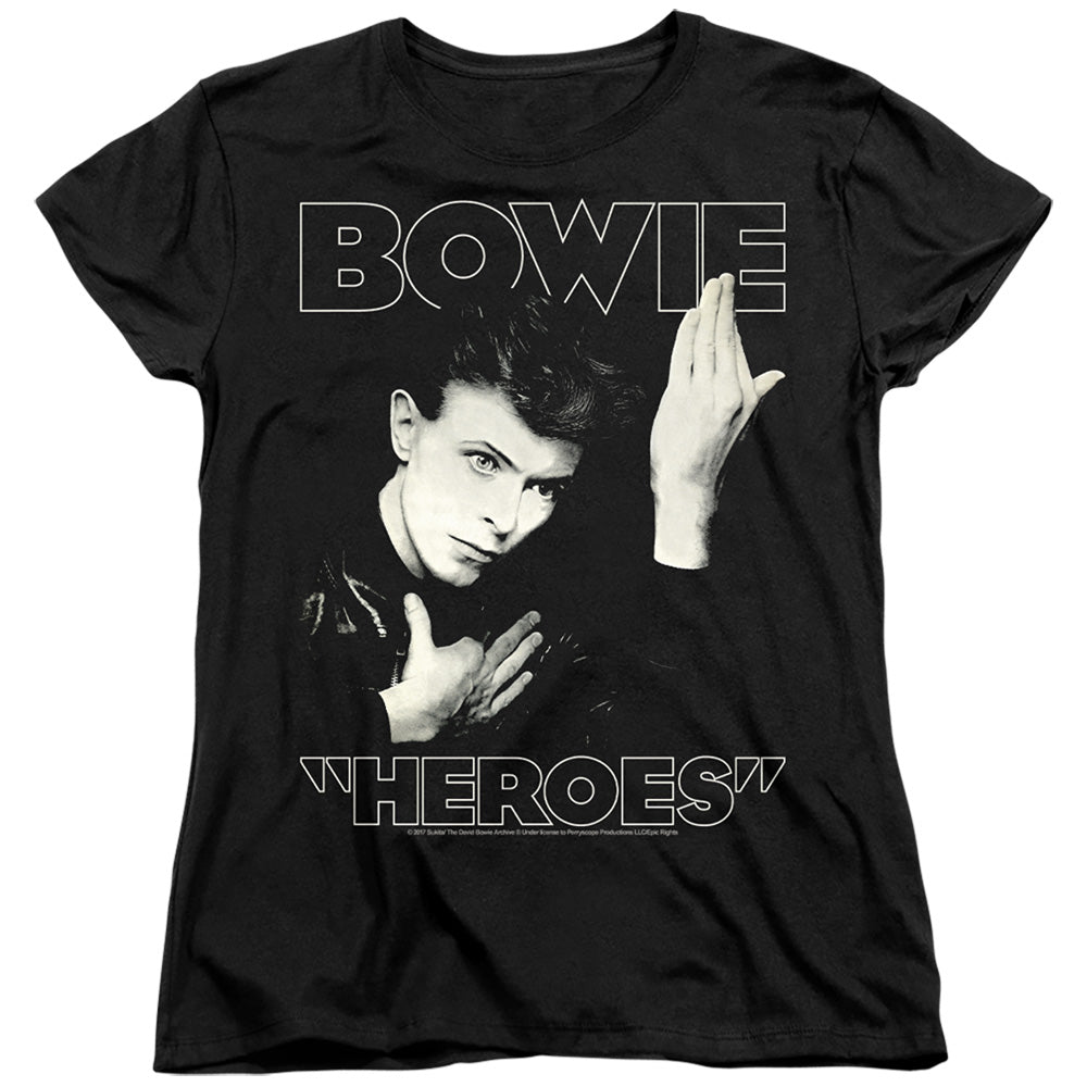 AN OFFCIALLY LICENSED DAVID BOWIE HEROES COVER WOMEN'S REGULAR FIT T-SHIRT BLACK