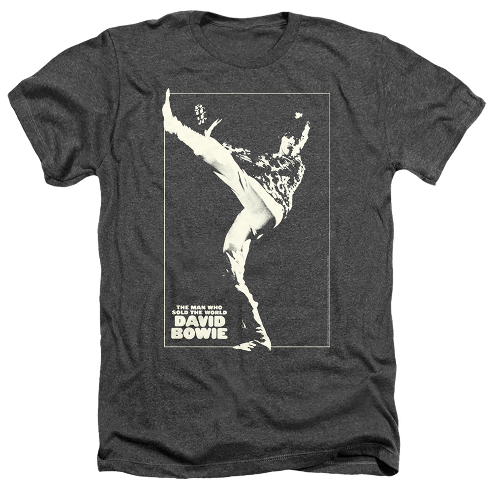 AN OFFCIALLY LICENSED DAVID BOWIE THE MAN COVER MEN'S HEATHER T-SHIRT CHARCOAL