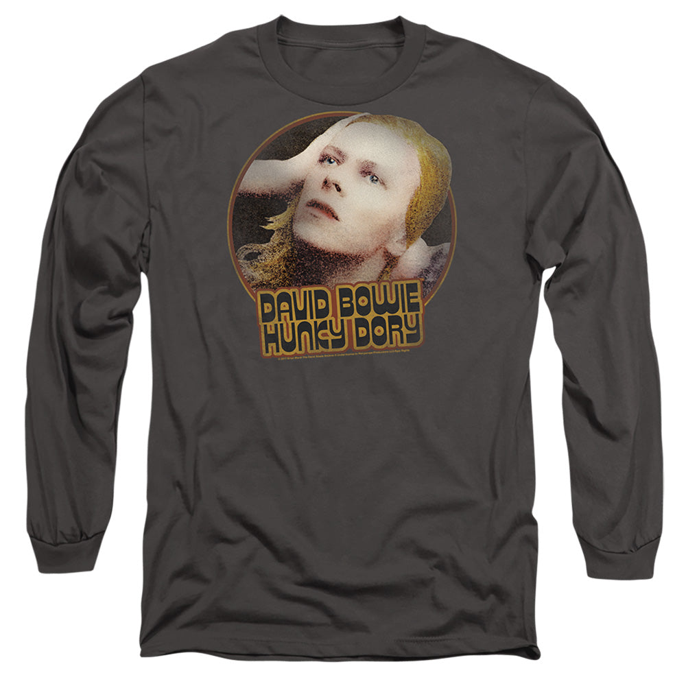 AN OFFCIALLY LICENSED DAVID BOWIE HUNKY DORY CIRCLE MEN'S LONG SLEEVE T-SHIRT CHARCOAL