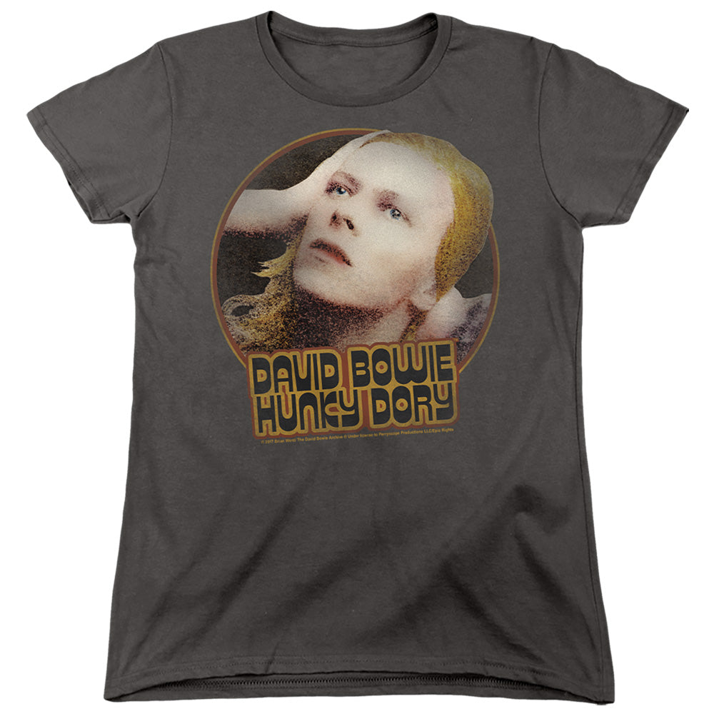 AN OFFCIALLY LICENSED DAVID BOWIE HUNKY DORY CIRCLE WOMEN'S REGULAR FIT T-SHIRT CHARCOAL