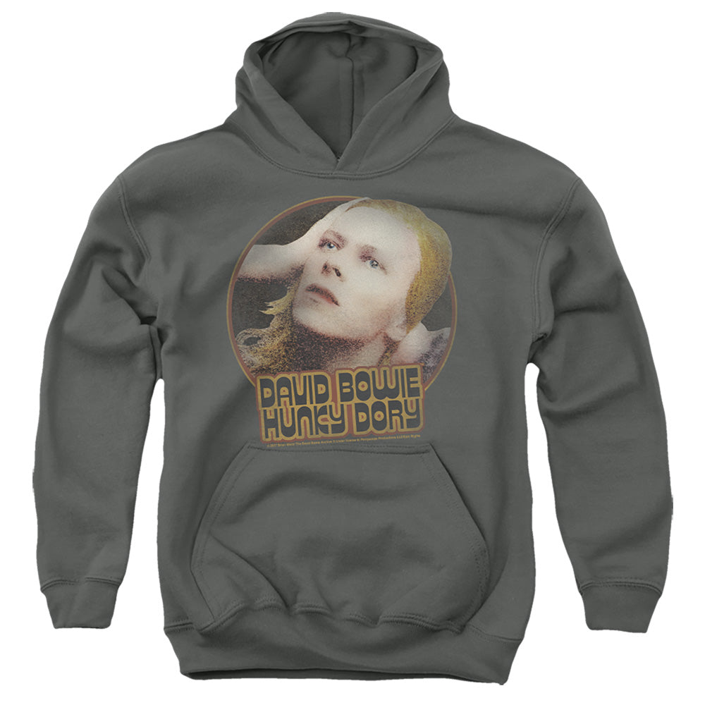 AN OFFCIALLY LICENSED DAVID BOWIE HUNKY DORY CIRCLE YOUTH HOODIE CHARCOAL