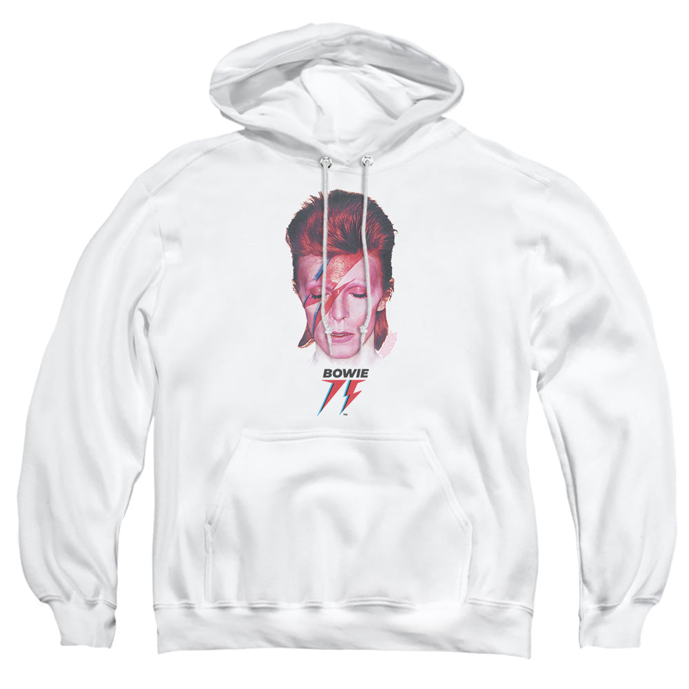AN OFFCIALLY LICENSED DAVID BOWIE ALADDIN SANE 75 ADULT UNISEX PULLOVER HOODIE WHITE