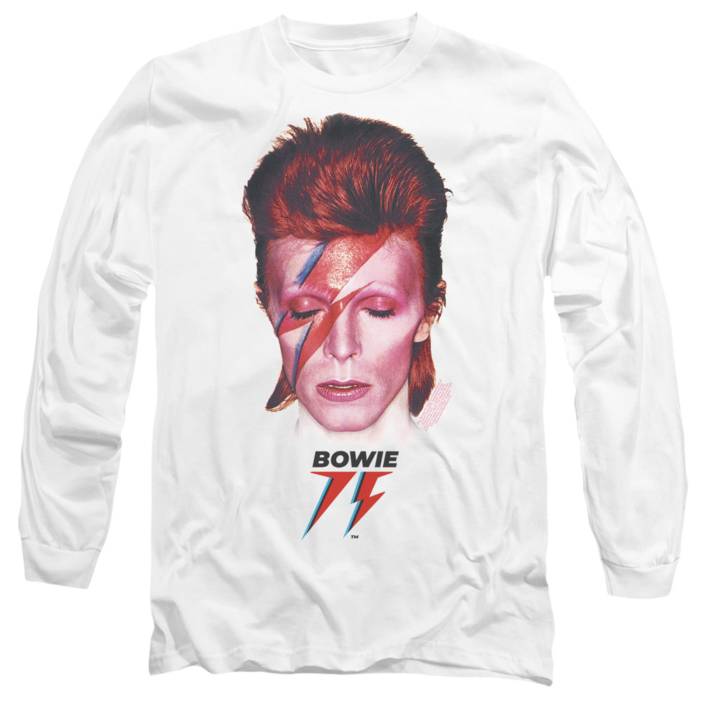 AN OFFCIALLY LICENSED DAVID BOWIE ALADDIN SANE 75 MEN'S LONG SLEEVE T-SHIRT WHITE