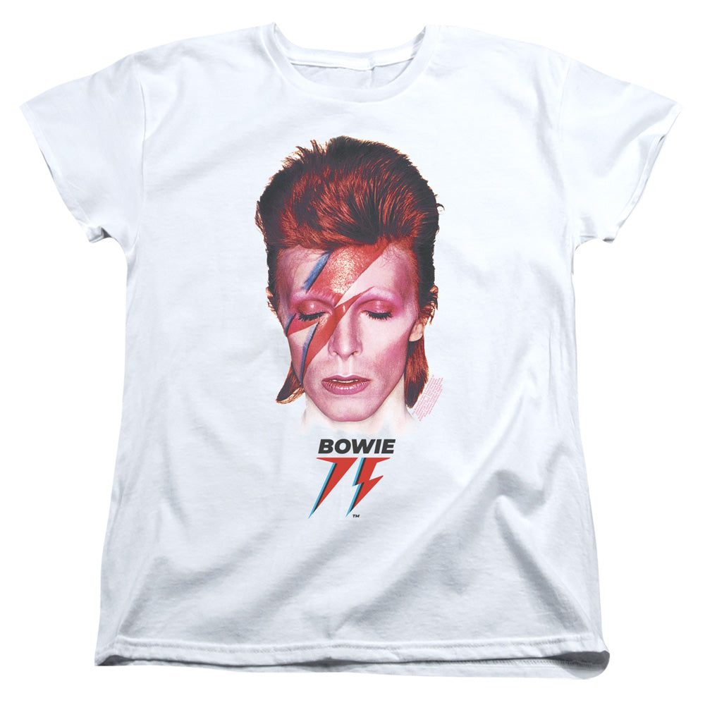 AN OFFCIALLY LICENSED DAVID BOWIE ALADDIN SANE 75 WOMEN'S REGULAR FIT T-SHIRT WHITE