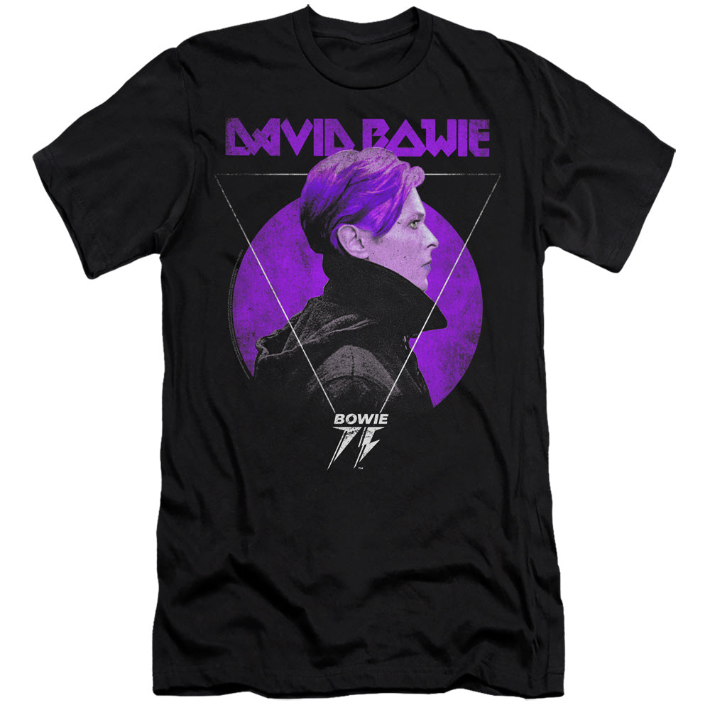 AN OFFCIALLY LICENSED DAVID BOWIE SIDE PROFILE 75 LOGO MEN'S PREMIUM SLIM FIT T-SHIRT BLACK