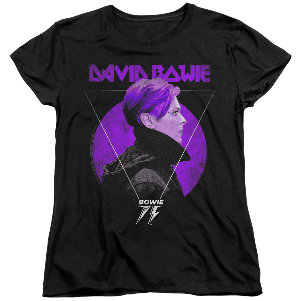 AN OFFCIALLY LICENSED DAVID BOWIE SIDE PROFILE 75 LOGO WOMEN'S REGULAR FIT T-SHIRT BLACK