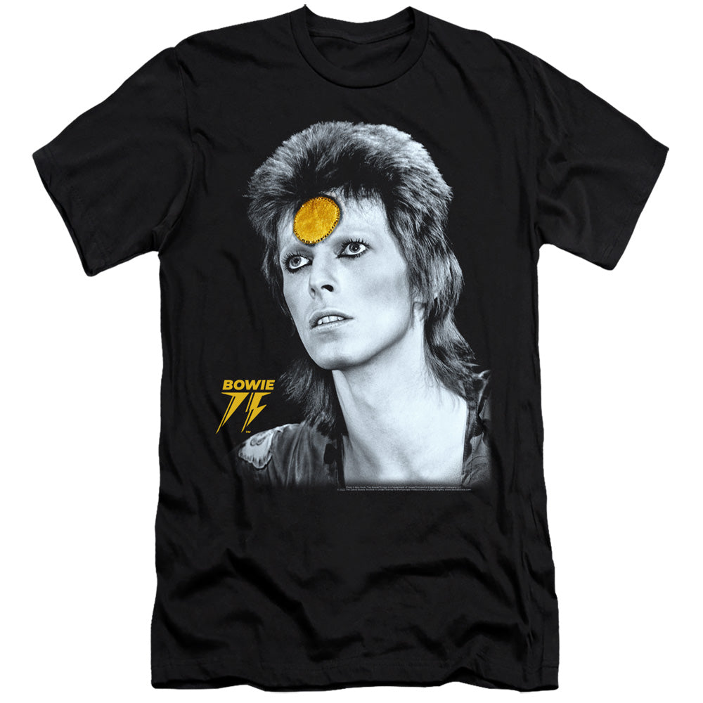 AN OFFCIALLY LICENSED DAVID BOWIE GOLDEN BOWIE MEN'S PREMIUM SLIM FIT T-SHIRT BLACK