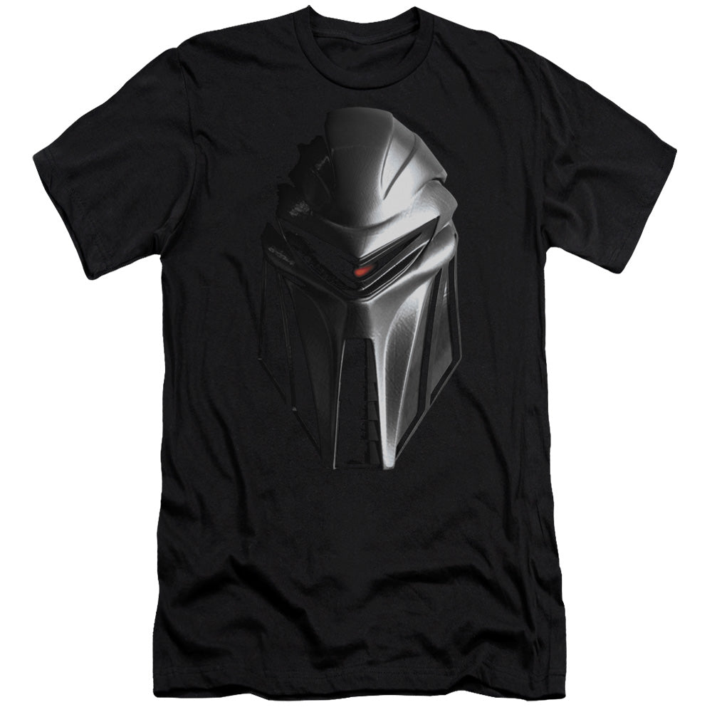 AN OFFCIALLY LICENSED BSG CYLON HEAD MEN'S PREMIUM SLIM FIT T-SHIRT BLACK