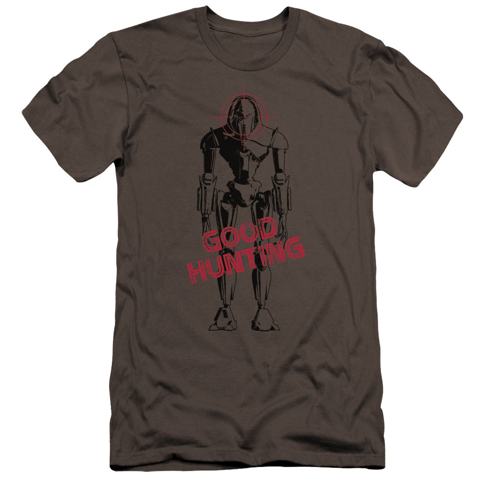 AN OFFCIALLY LICENSED BSG GOOD HUNTING MEN'S PREMIUM SLIM FIT T-SHIRT CHARCOAL