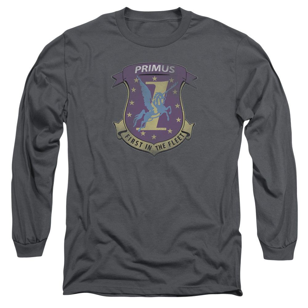 AN OFFCIALLY LICENSED BSG PRIMAS BADGE MEN'S LONG SLEEVE T-SHIRT CHARCOAL