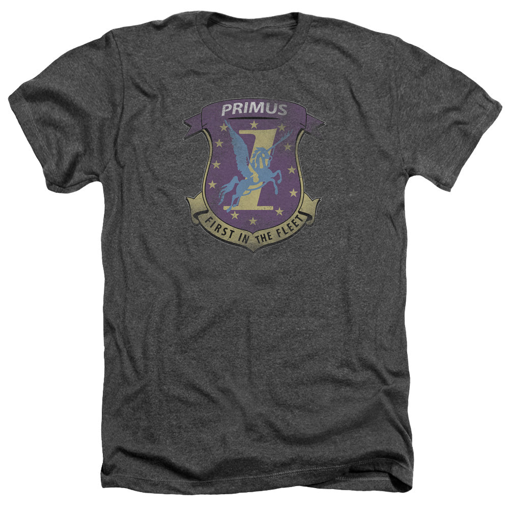 AN OFFCIALLY LICENSED BSG PRIMAS BADGE MEN'S HEATHER T-SHIRT CHARCOAL
