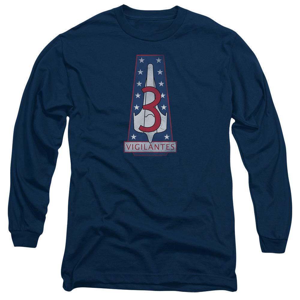 AN OFFCIALLY LICENSED BSG VIGILANTES BADGE MEN'S LONG SLEEVE T-SHIRT NAVY
