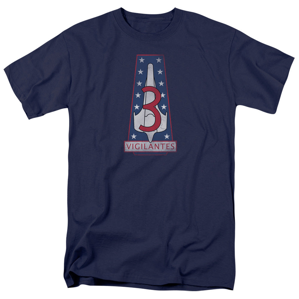 AN OFFCIALLY LICENSED BSG VIGILANTES BADGE MEN'S REGULAR FIT T-SHIRT NAVY