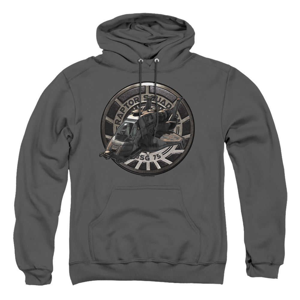 AN OFFCIALLY LICENSED BSG RAPTOR SQUADRON ADULT UNISEX PULLOVER HOODIE CHARCOAL