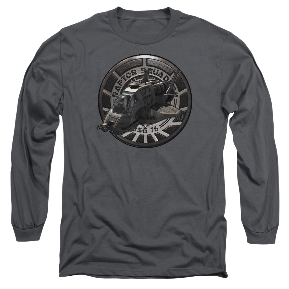 AN OFFCIALLY LICENSED BSG RAPTOR SQUADRON MEN'S LONG SLEEVE T-SHIRT CHARCOAL
