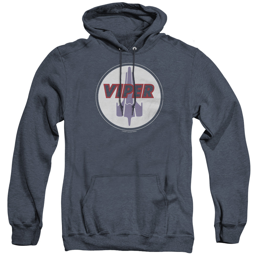 AN OFFCIALLY LICENSED BSG VIPER BADGE ADULT UNISEX HEATHER PULLOVER HOODIE NAVY