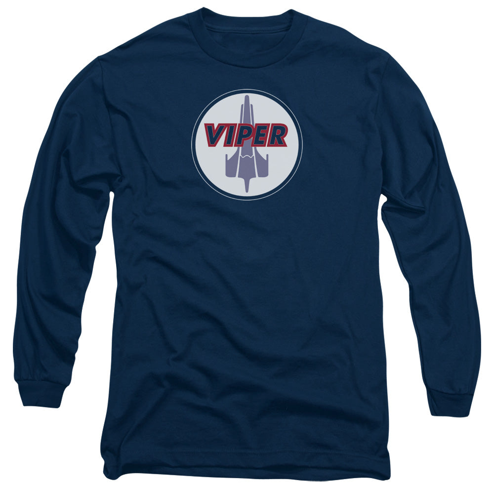AN OFFCIALLY LICENSED BSG VIPER BADGE MEN'S LONG SLEEVE T-SHIRT NAVY