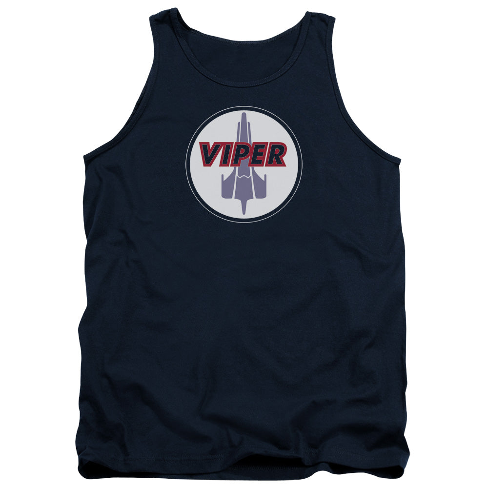 AN OFFCIALLY LICENSED BSG VIPER BADGE ADULT UNISEX TANK TOP NAVY