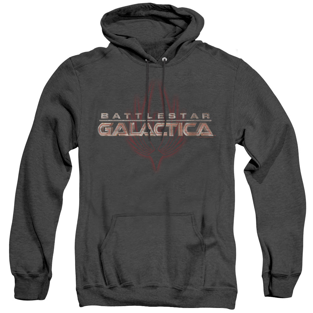 AN OFFCIALLY LICENSED BSG LOGO WITH PHOENIX ADULT UNISEX HEATHER PULLOVER HOODIE BLACK