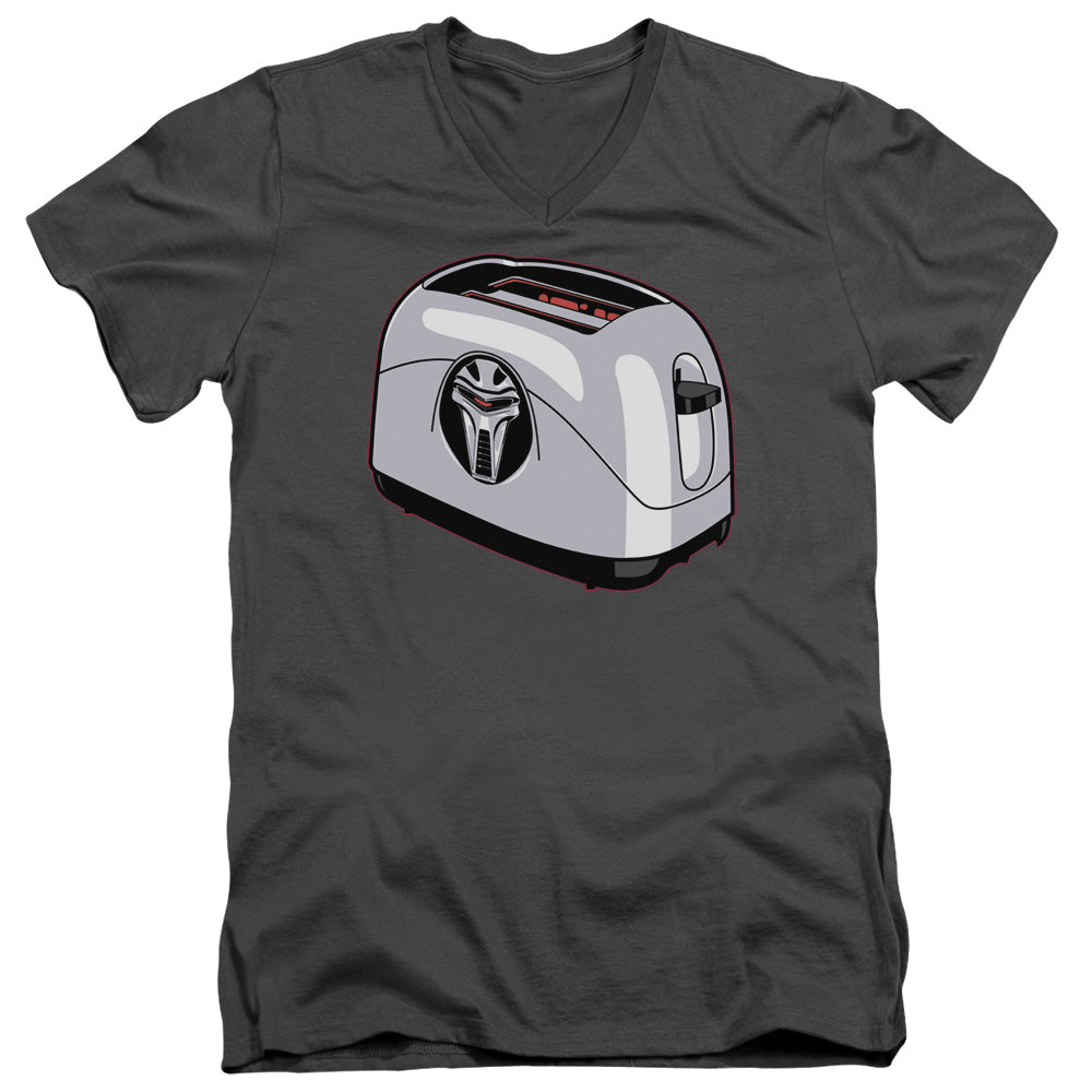 AN OFFCIALLY LICENSED BSG TOASTER MEN'S V-NECK T-SHIRT CHARCOAL