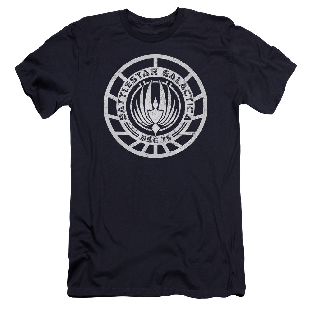 AN OFFCIALLY LICENSED BSG SCRATCHED BSG LOGO MEN'S PREMIUM SLIM FIT T-SHIRT NAVY